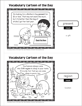 Nouns (present/region): Vocabulary Cartoons | Printable Skills Sheets