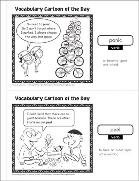 Verbs (panic/peel): Vocabulary Cartoons | Printable Skills Sheets
