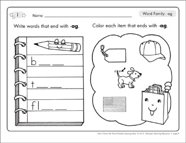 Short Vowels (-ag): Word Family Learning Mats | Printable ...