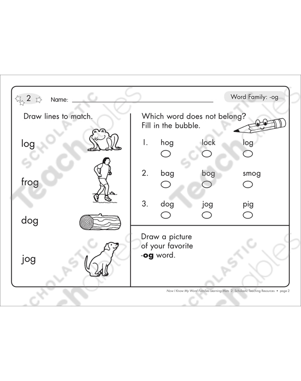 Short Vowels (og) Word Family Learning Mats Printable Skills Sheets
