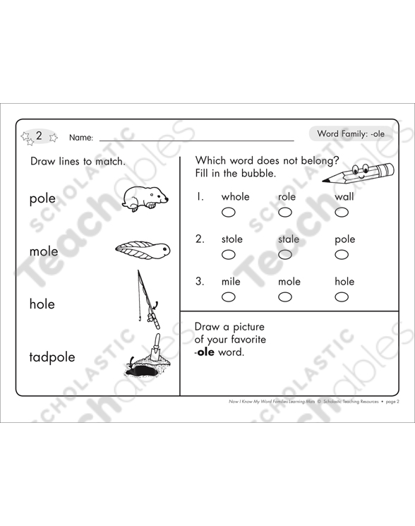 Long Vowels ole Word Family Learning Mats Printable Skills Sheets