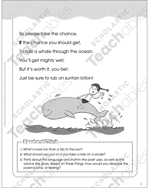 Whale Song Level K Poem Printable Lesson Plans, Ideas and Texts