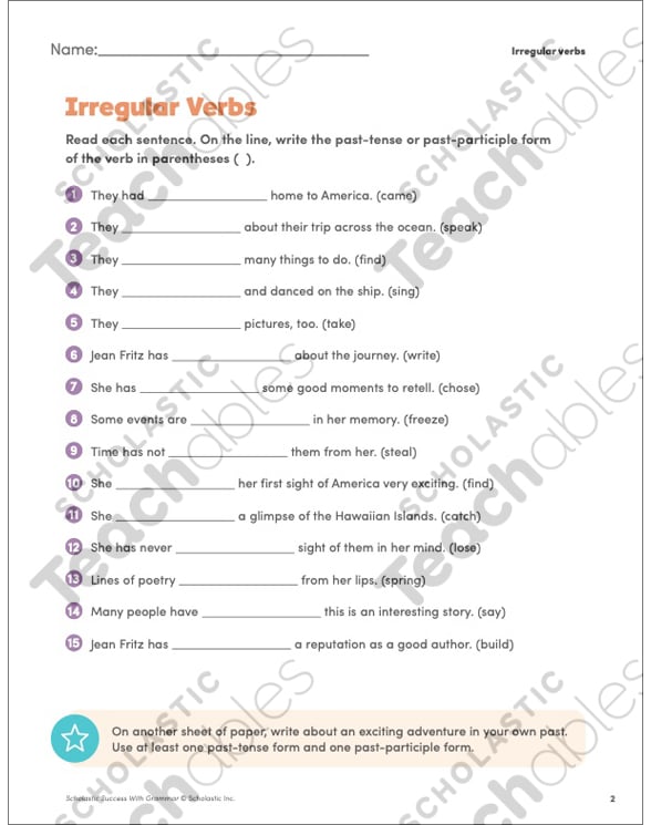 Irregular Verbs: Grammar Practice | Printable Skills Sheets, Test