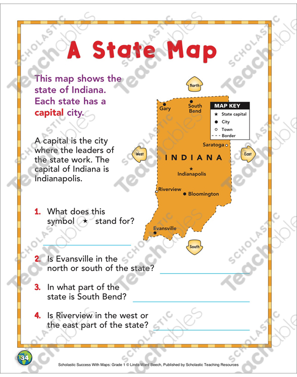 State Capital Symbol On Map A State Map: Map Skills | Printable Maps, Skills Sheets