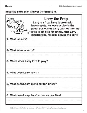 Larry the Frog (Reading Comprehension) | Printable Skills ...