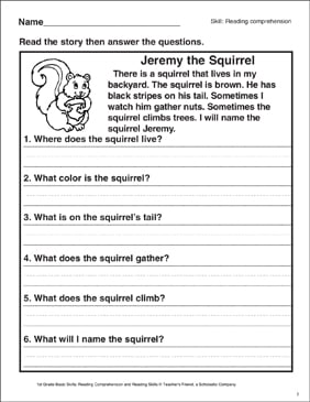 Jeremy The Squirrel Reading Prehension