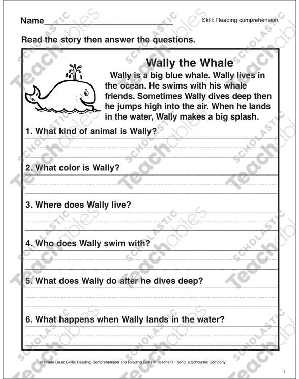 Wally The Whale Reading Comprehension Printable Skills Sheets