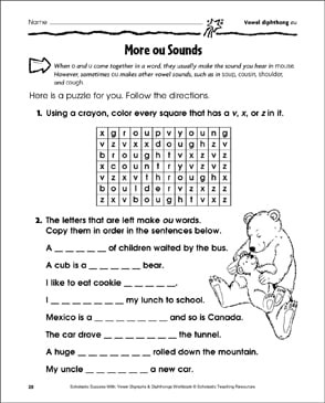 more ou sounds vowel diphthong ou printable skills sheets word searches