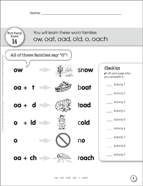 word family packet long o sound vowel teams printable skills sheets