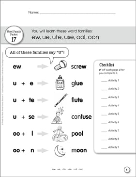 word family packet long o sound vowel teams printable skills sheets