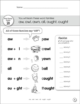 Word Family Packet Variant Vowels Broad O Sounds Printable Skills Sheets