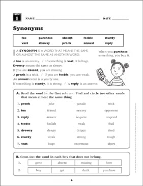 Synonyms List for Kids for Grade 1 and Grade 2 with PDF
