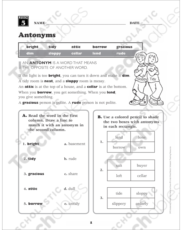 Antonyms: 3rd Grade Vocabulary | Printable Games, Puzzles and Skills Sheets