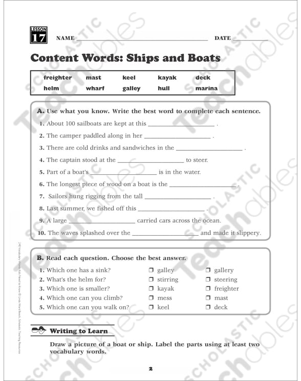 Content Words: Ships and Boats: Grade 3 Vocabulary | Printable Skills ...