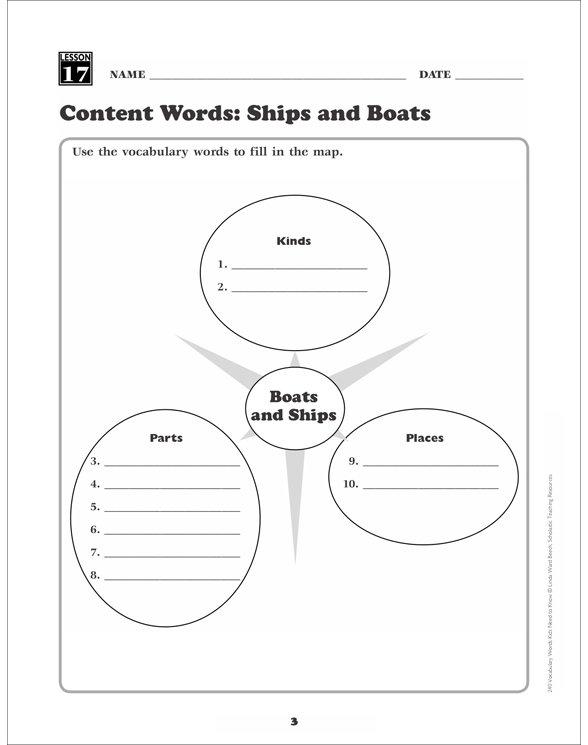 Content Words Ships and Boats Grade 3 Vocabulary Printable Skills