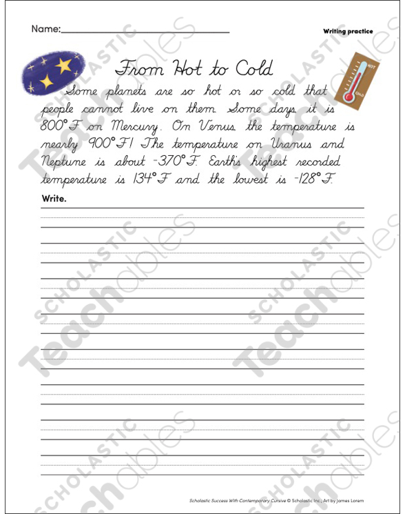 From Hot to Cold: Contemporary Cursive | Printable Skills Sheets