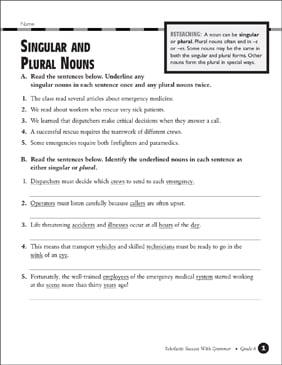 singular and plural nouns grades 5 6 printable test prep and tests skills sheets
