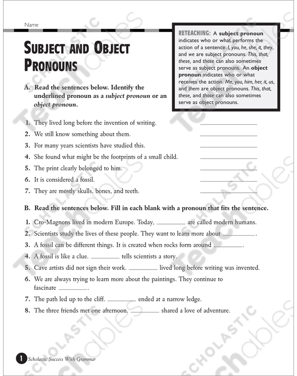 subject and object pronouns grades 5 6 printable test prep and tests skills sheets