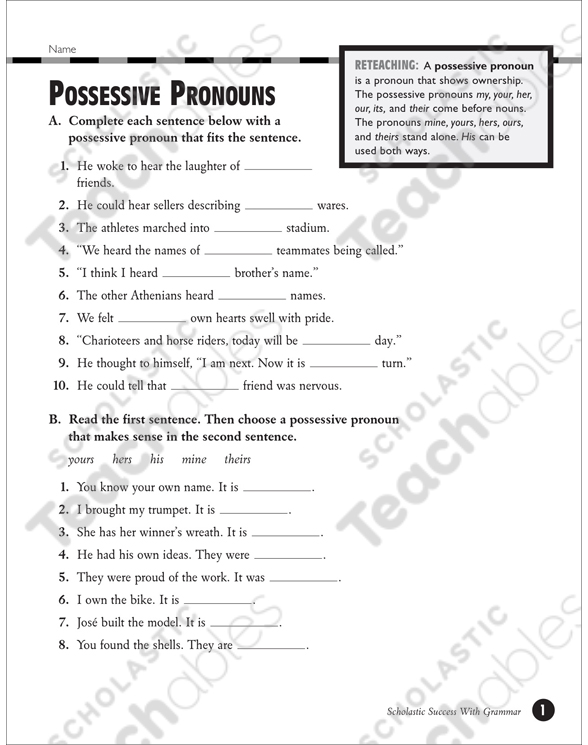 Possessive Pronoun Worksheet With Answers Pdf