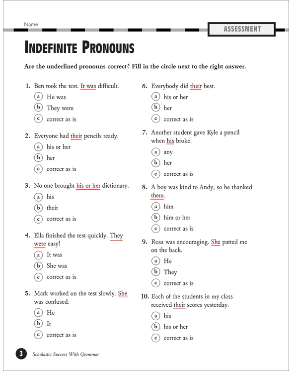 Worksheet On Pronouns For Grade 5