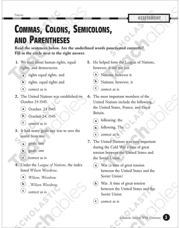 Commas, Colons, Semicolons, and Parentheses (Grades 5-6 ...