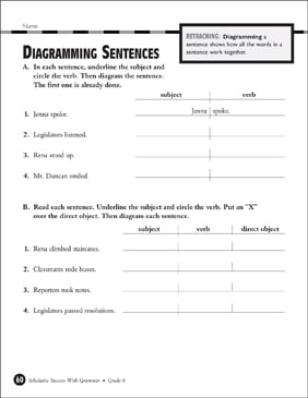 Diagramming Sentences (Grades 5-6) | Printable Test Prep and ...