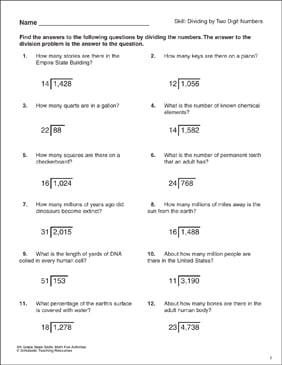 divide by two digit numbers long division printable skills sheets