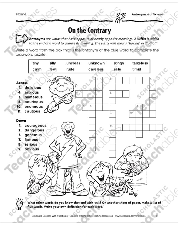 On the Contrary (Antonyms & Suffix -ous) | Printable ...