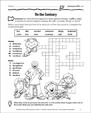 On The Contrary Antonyms Suffix Ous Printable