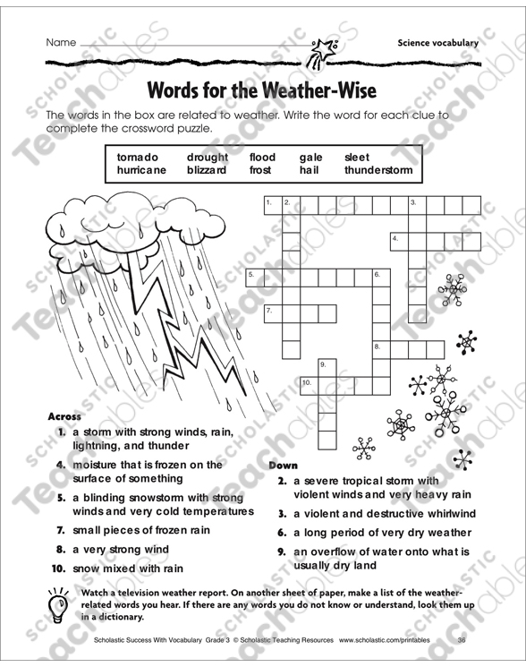 Words for the Weather Wise (Science Vocabulary) | Printable ...