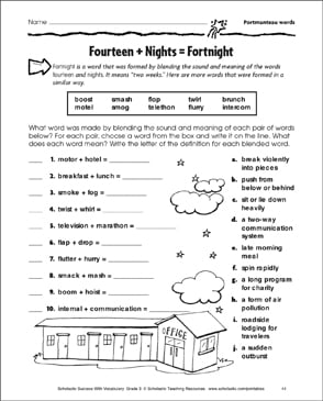 fourteen nights fortnight portmanteau words - fortnite reading comprehension