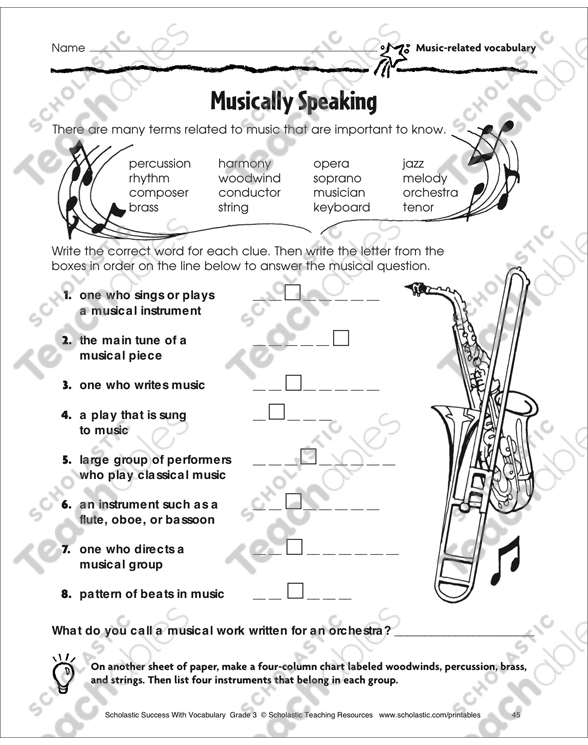 Musically Speaking (Music-Related Vocabulary) | Printable ...