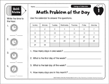 Using a Calendar: Problem of the Day | Printable Skills Sheets