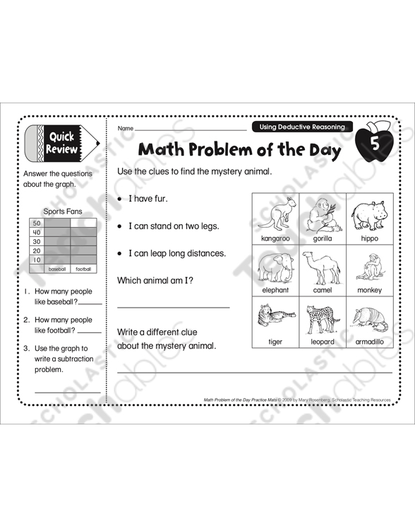 using deductive reasoning problem of the day printable skills sheets