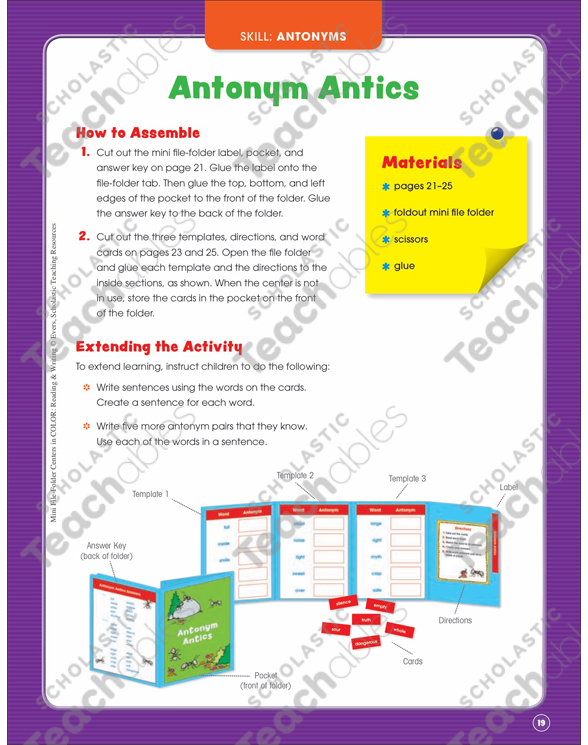 Antonym Antics: File-Folder Center | Printable File Folder ...