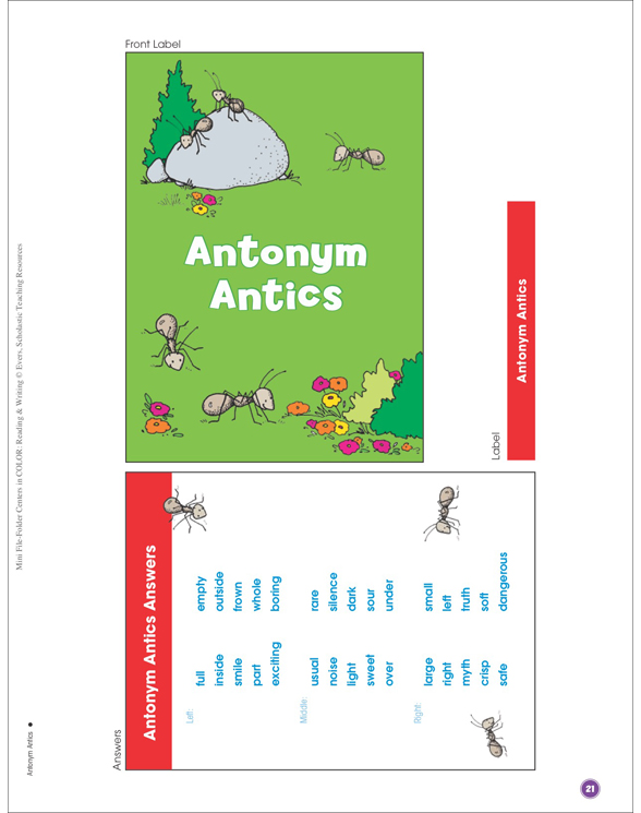 Antonym Antics FileFolder Center Printable File Folder Games and