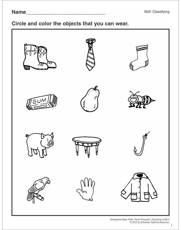 Things You Can Wear (Classifying) Printable Skills Sheets