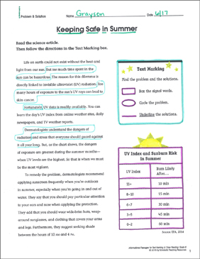 Keeping Safe in Summer (Problem & Solution): Close Reading