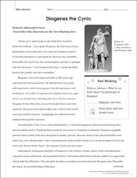 Diogenes The Cynic Make Inferences Close Reading Printable Texts Lesson Plans And Ideas