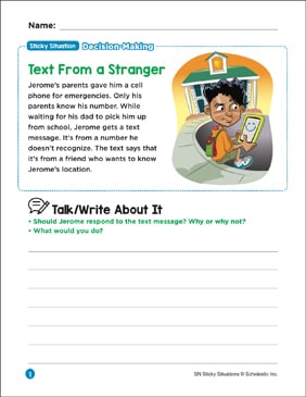 Text From a Stranger: Sticky Situation | Printable Lesson ...