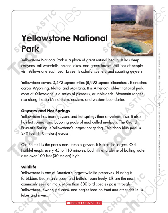 yellowstone national park text organizer printable texts graphic organizers