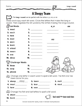 A Sleepy Team Long E Sound Printable Skills Sheets Games And Puzzles