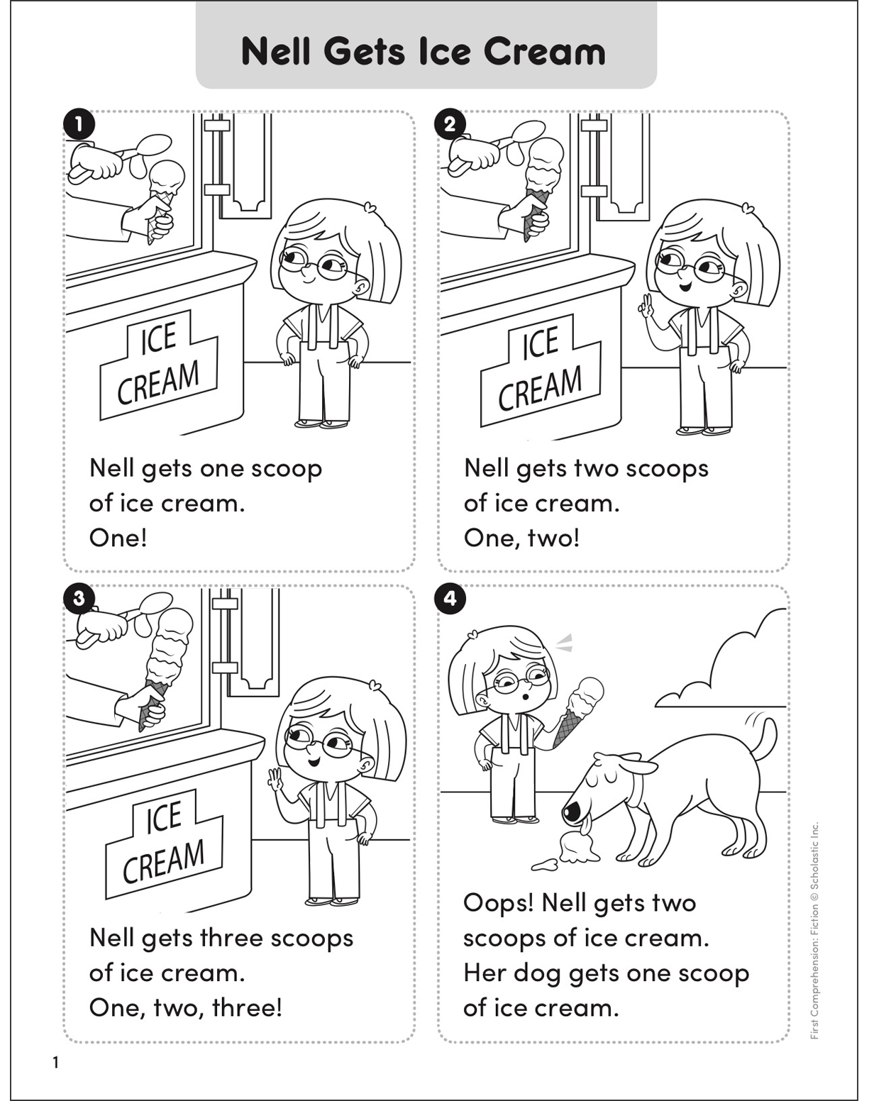 Nell Gets Ice Cream First Comprehension (Fiction) Printable Skills