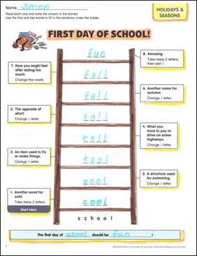 First Day of School Word Ladder