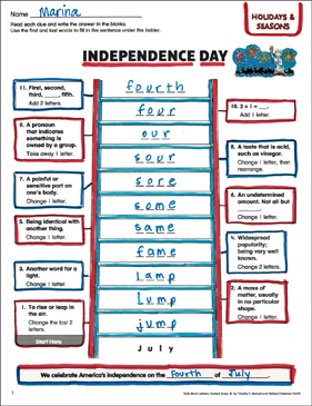 Independence Day: Content Area Word Ladder