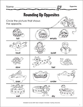 pre k opposites worksheet