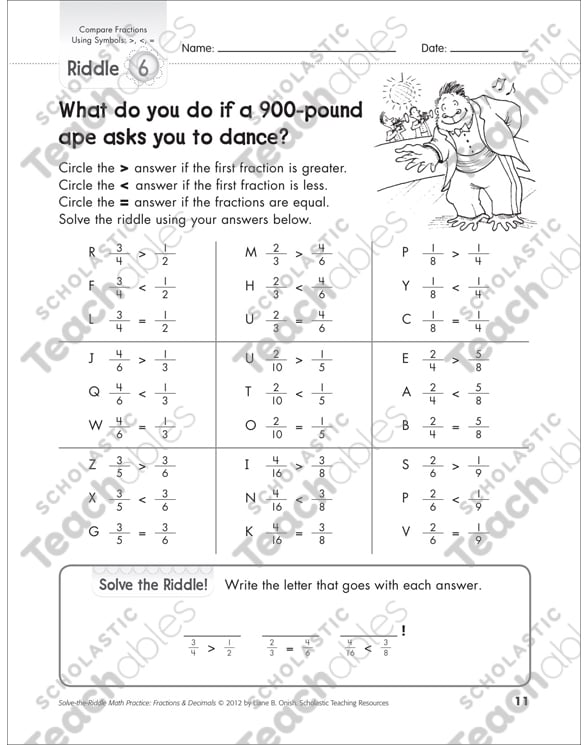 solve the riddle compare fractions gr 3 5 printable number puzzles skills sheets