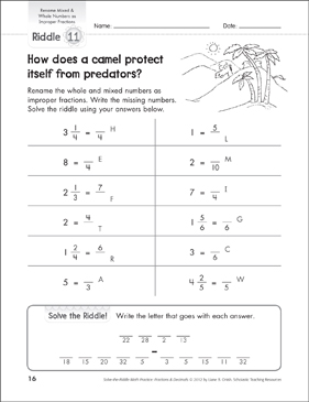 Solve-the-Riddle: Rename Mixed & Whole Numbers as Improper ...