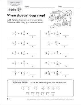 Solve-the-Riddle: Add Mixed Numbers With like & Unlike Denominators | Printable  Number Puzzles, Skills Sheets