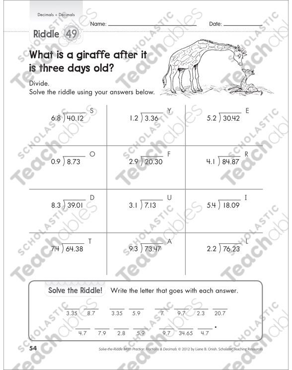 Solve-the-Riddle: Decimals Divided By Decimals | Printable ...